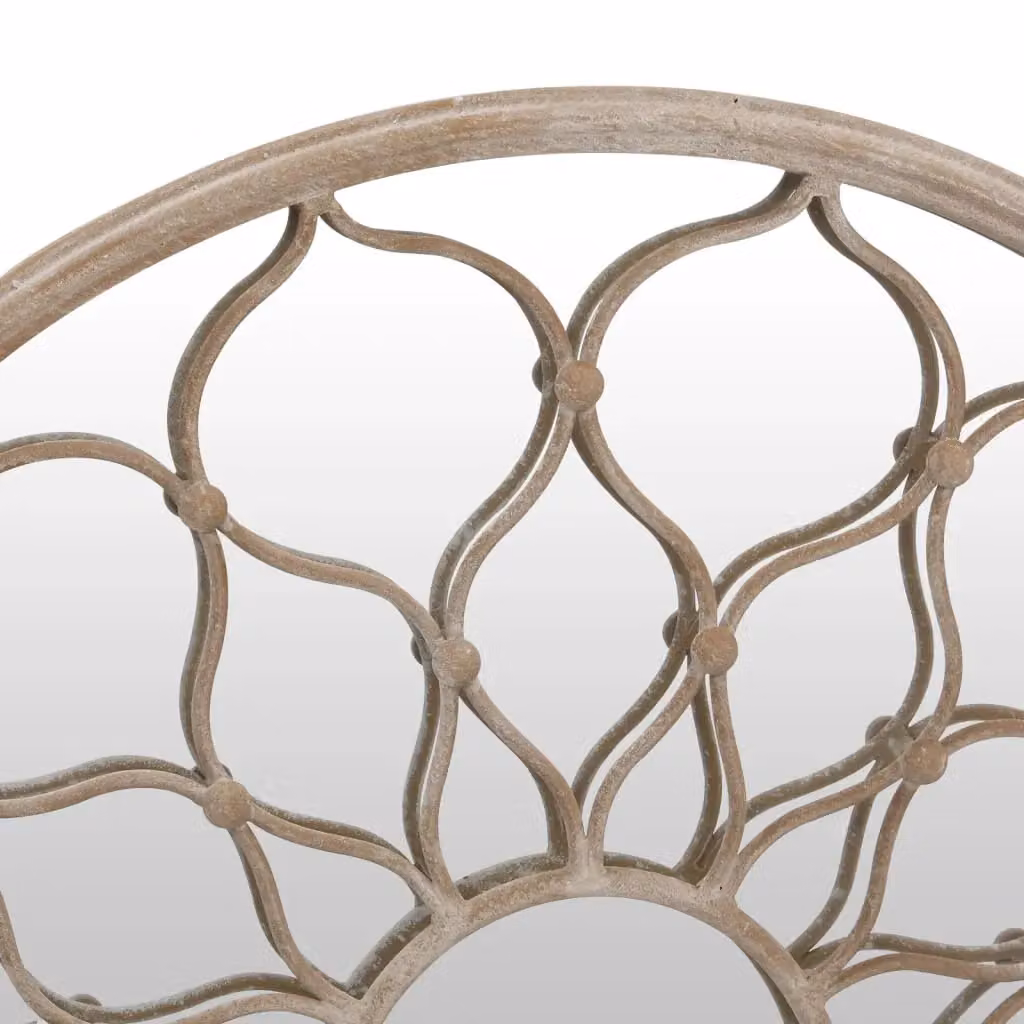 Berkfield Home Round Floral Metal Wall Mirror in Beige, W: 60 cm, D: 3 cm – 4