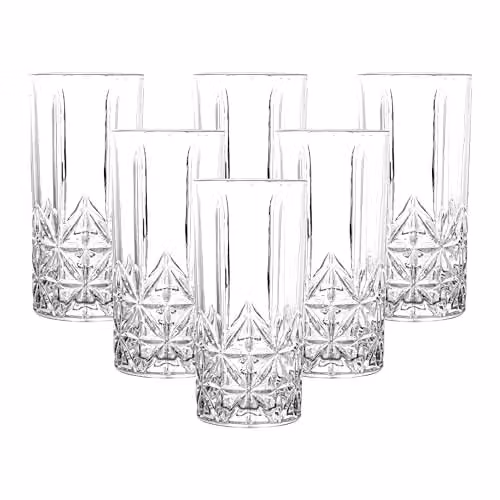 Simpa Set of 6 Geometric Glass Tumblers, 350ml, Transparent