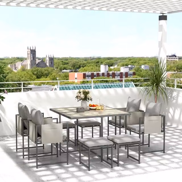 Outsunny 9 Piece Cube Garden Dining Set with Cushions in Grey