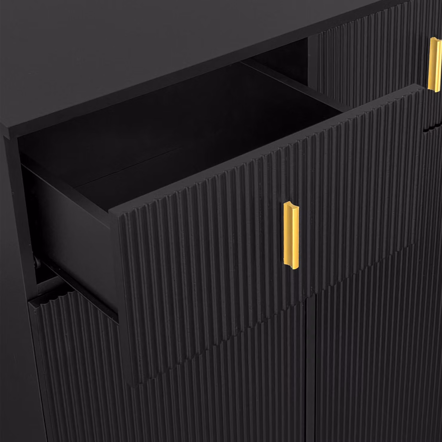 Aosom UK Modern Black and Gold Shoe Cabinet Sideboard with Push-to-Open Doors and Adjustable Shelves, W: 83 cm, D: 35 cm, H: 101 cm – 3