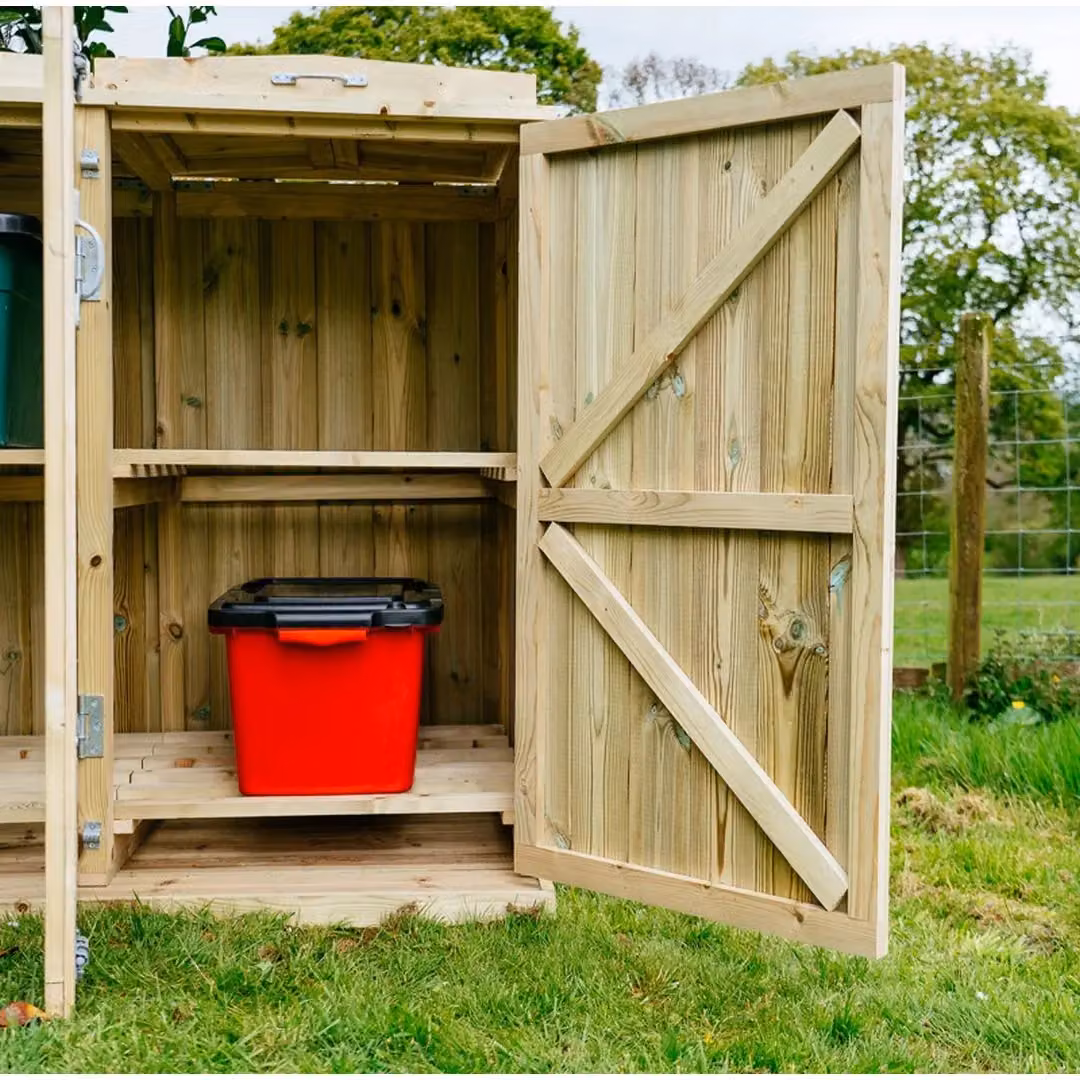 Buttercup Farm Shireburn Bin Store in Brown, Fits 1x 180L/240L Wheelie Bin and 8x Recycle Boxes, W: 308.5 cm, D: 80.4 cm, H: 120 cm – 5