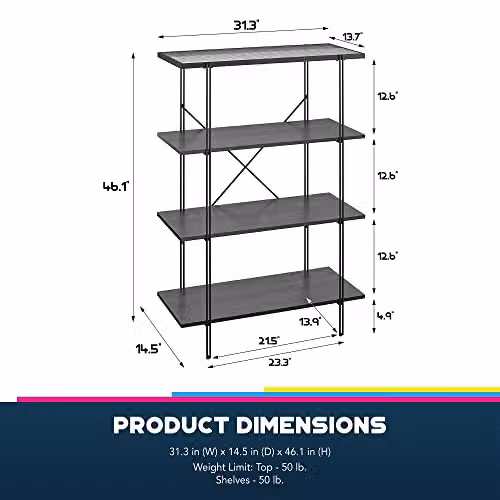 DHP Furniture Wainwright 4 Shelf Black Oak Look Bookcase – 3