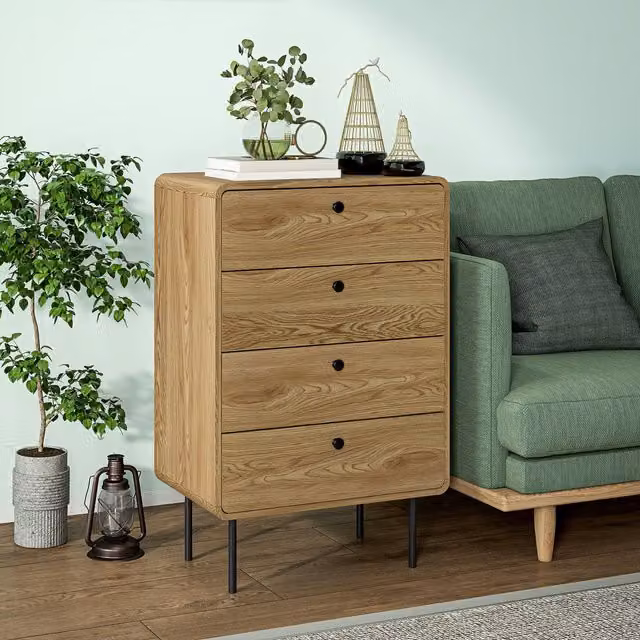 HOMCOM Modern Oak Chest of Drawers with 4 Drawers for your Bedroom