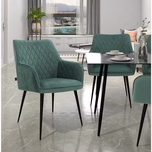 Dorel Home Furnishings Elvira Velvet Dining Chairs in Green, 2 Pack, W: 56 cm, D: 62 cm, H: 86 cm – 2