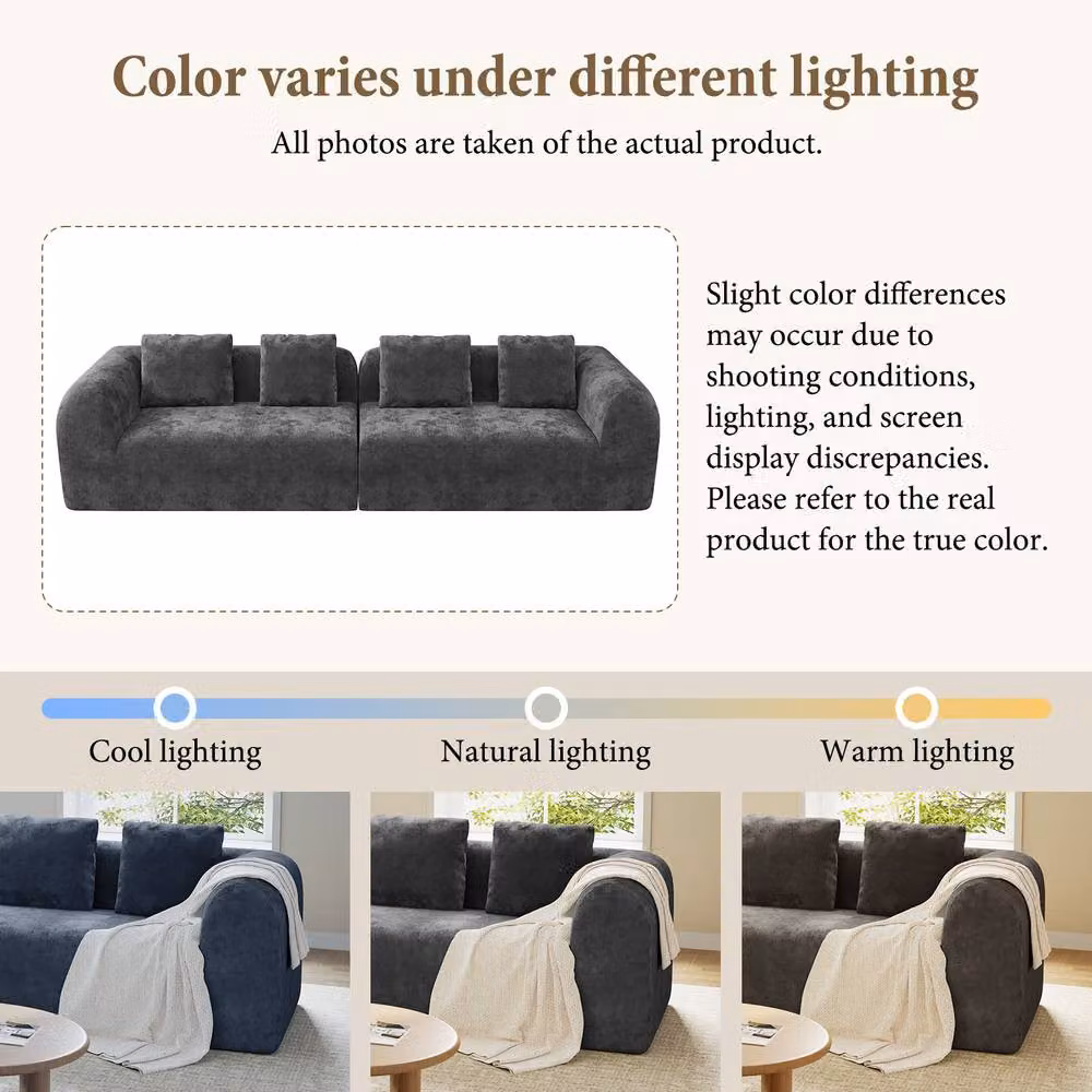 Dprodo Modular Sectional Large Chenille Sofa in Grey, 2 Pack – 6
