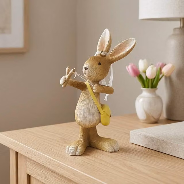 Garden Greatness Sculptural Spring Rabbit Ornament in Brown and Multicolour Resin