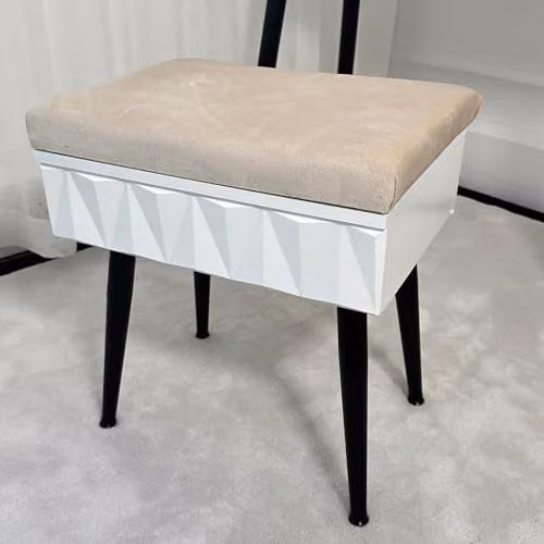 CARME Montana Padded Velvet Storage Stool in White and Black, W/D/H: 45 x 40 x 45 cm – 3