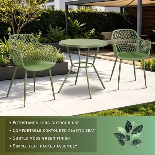 Core Products 3-Piece Bistro Garden Set with Two Lattice Armchairs and Round Metal Table – 2