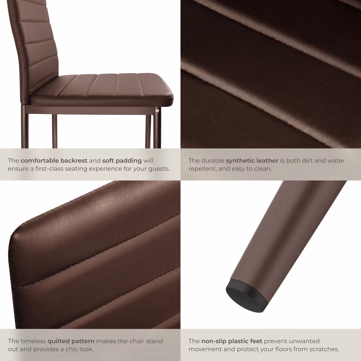 tectake Thomas Set of 6 Dining Chairs in Brown Cappuccino Synthetic Leather – 4