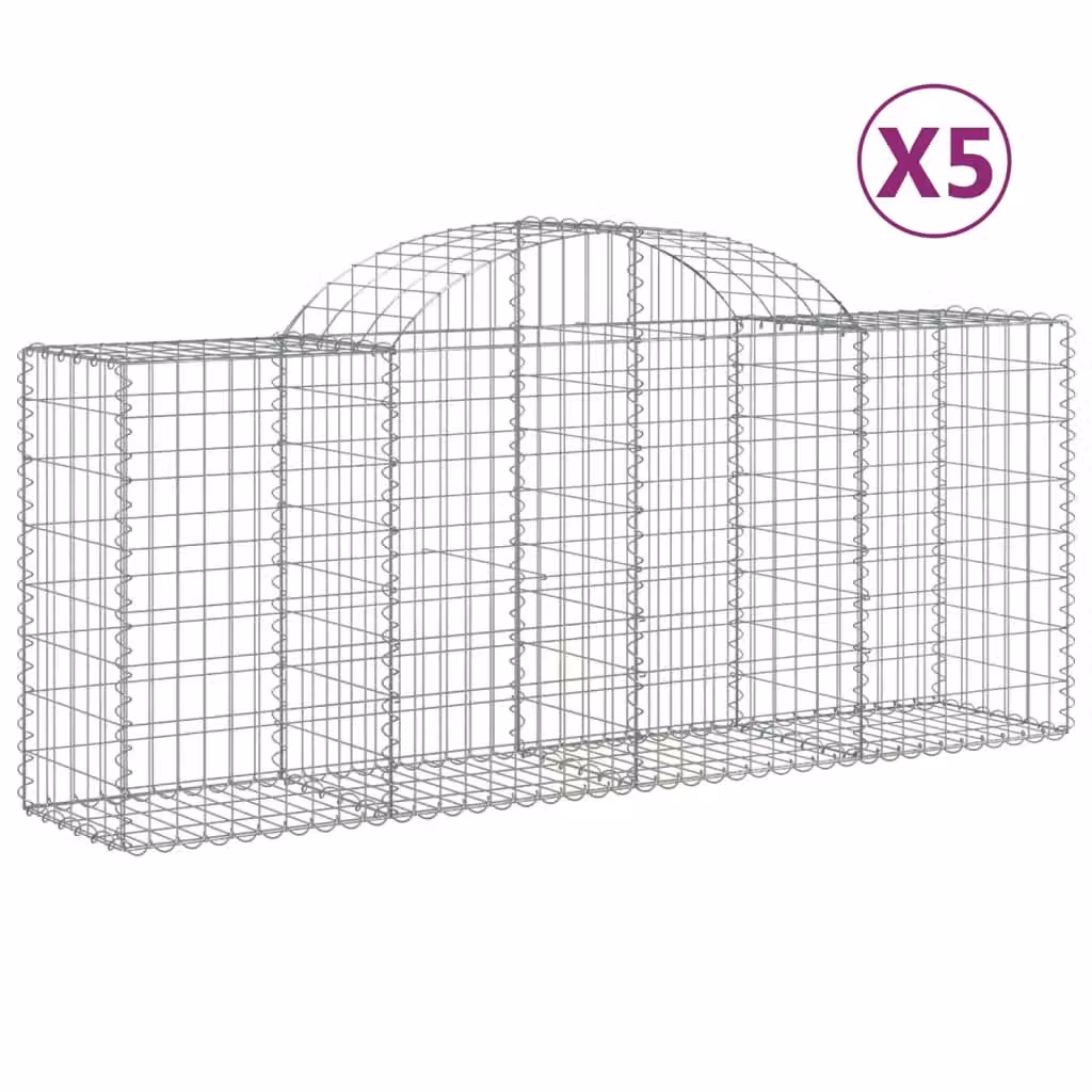 Berkfield Home Arched Gabion Baskets, 5 Piece Set, Silver Galvanised Steel, W: 200 cm, D: 50 cm, H: 80-100 cm – 2