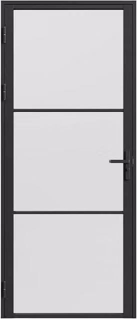 Vente-unique Reversible Modern Black Aluminum and Frosted Tempered Glass Swing Door, H: 204 cm, W: 83 cm