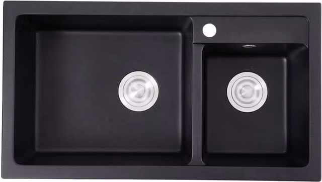 Living and Home Modern Black Quartz Resin Composite Kitchen Sink with Waste Kit – 1