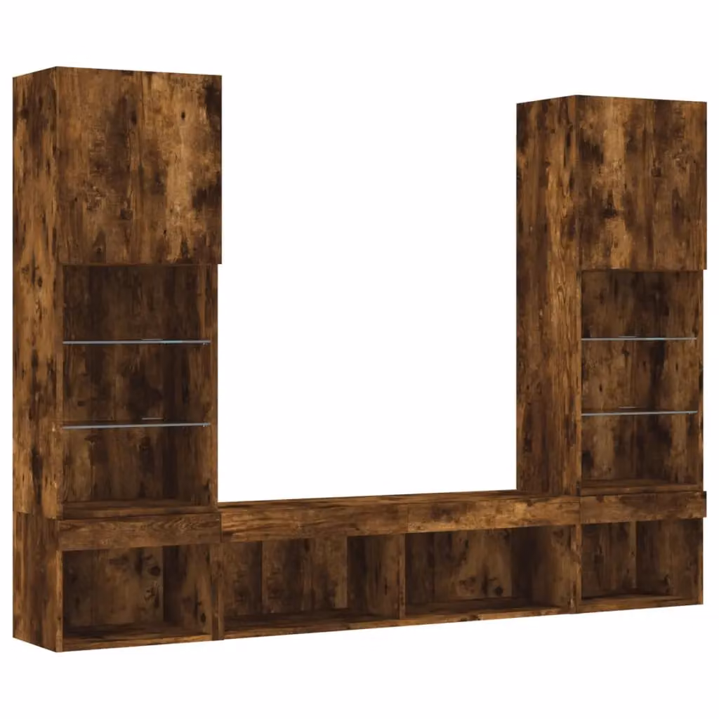 Berkfield Home 5 Piece Modern TV Wall Unit Set with Integrated LED Lighting in Smoked Oak Brown – 4