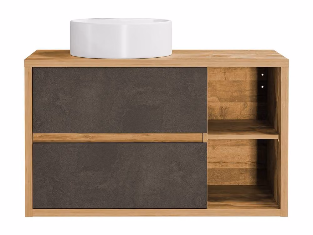 Vente-unique Wall-Mounted Bathroom Unit with Round Basin in Light Oak and White – 2
