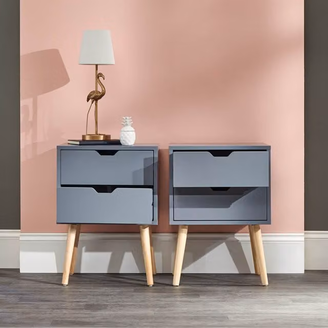 GFW Nyborg Set of 2 Dark Grey 2 Drawer Bedside Tables