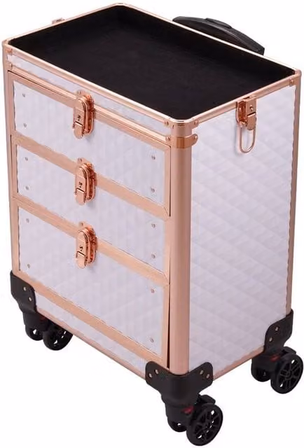 VOGREX 5 in 1 Beauty Trolley with 3 Drawers for Makeup and Nail Storage, Gold, White and Multicolour – 1