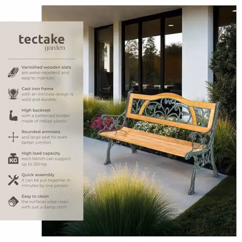 tectake Kathi Garden Bench in Brown with Wood and Metal Construction – 3