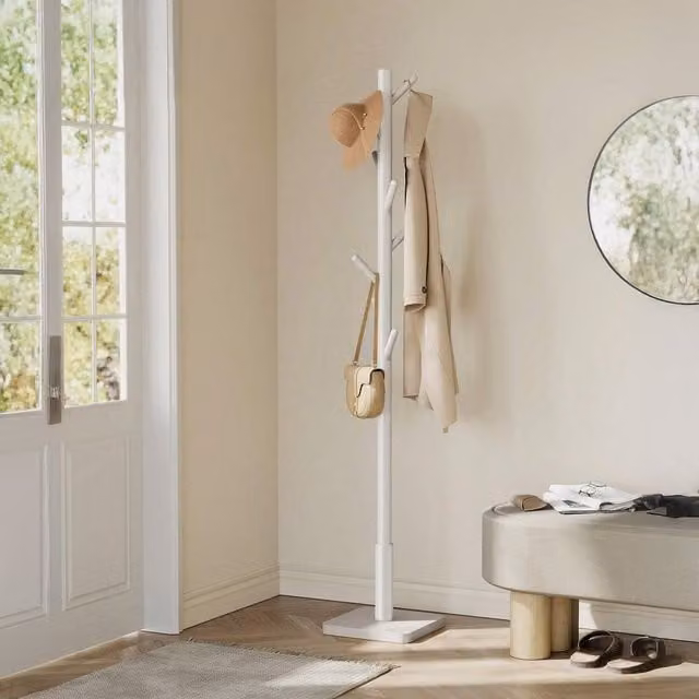 VASAGLE Brown Rubberwood Post Tree Coat Rack with 8 Hooks