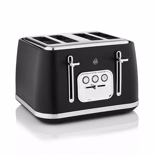 Swan Serenity ST19024BLK 4 Slice Toaster with Matt Finish, 6 Browning Levels, Temperature Control, Reheat and Defrost Functions, 2100W, Black