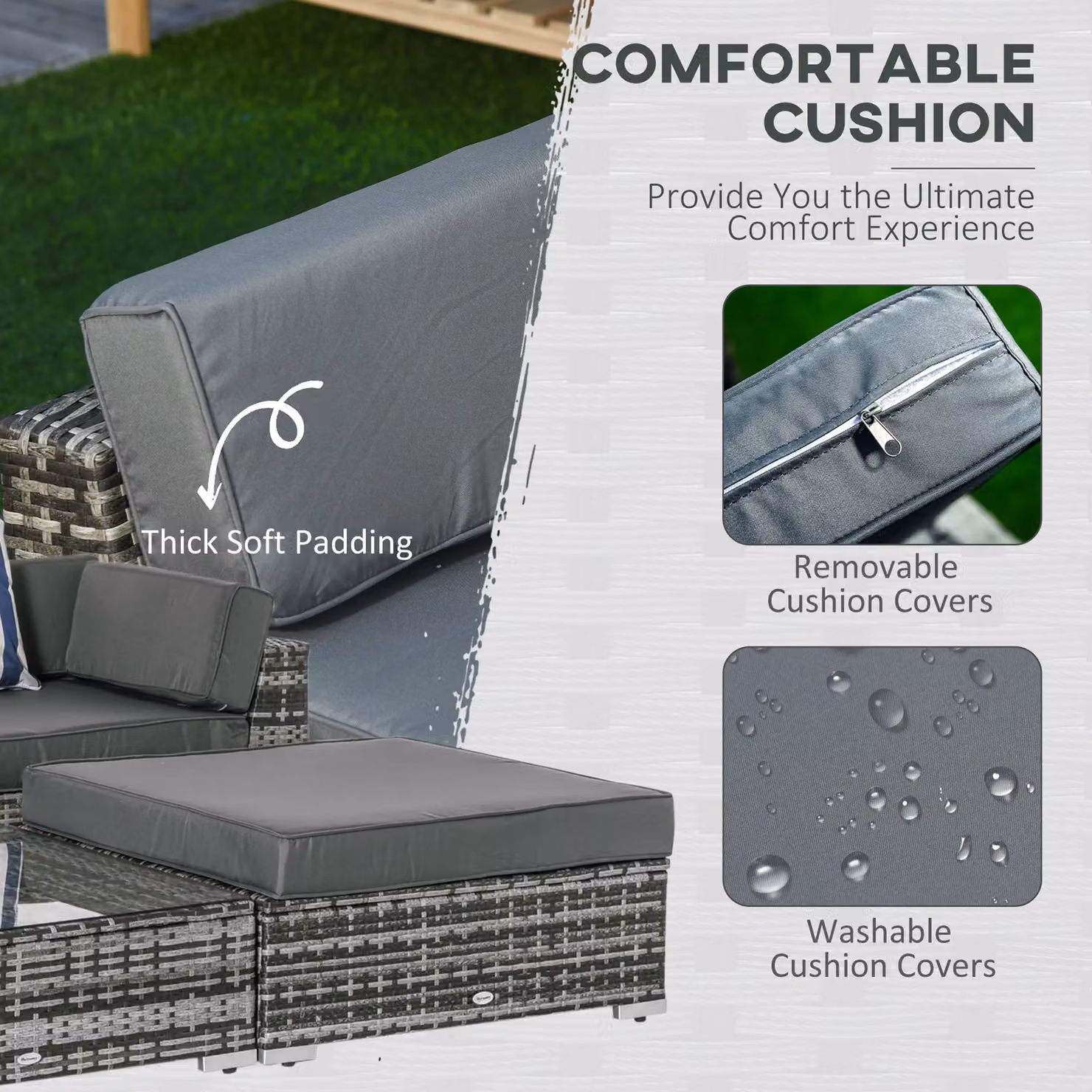 OUTSUNNY 6 Piece Grey Rattan Garden Furniture Set – 4