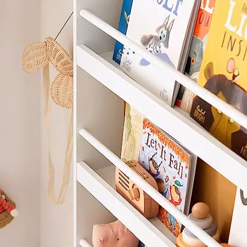 SoBuy Wall Mounted 4 Tier Childrens Bookcase in White – 4