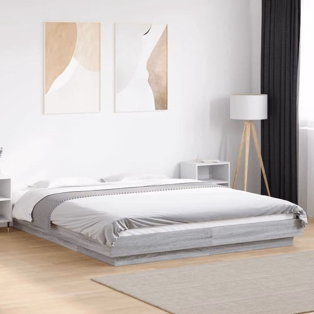 Berkfield Home Durable Grey Sonoma Bed Frame with Under-Bed LED Lighting, W/D/H: 150 x 200 cm – 1