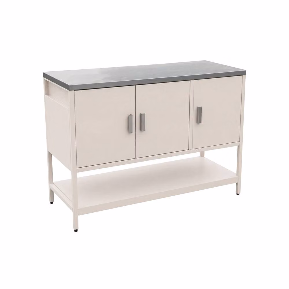 sweeek Outdoor Steel Kitchen Base Unit in Beige with 3 Hinged Doors and 1 Internal Shelf, Width: 120 cm – 2