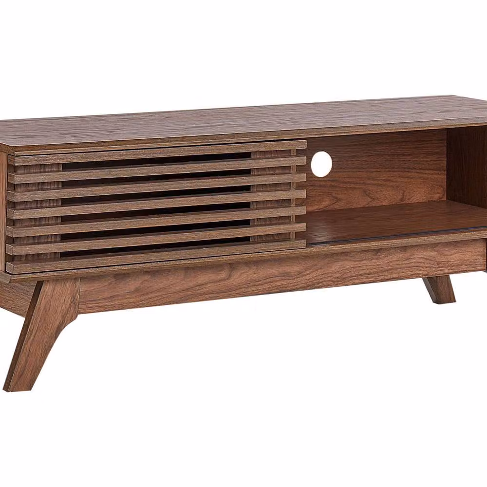 Wyld and Coco Brown Retro TV Stand with Media Compartments, W: 120 cm, D: 40 cm, H: 44 cm – 2