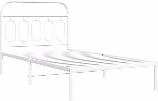 Berkfield Home Metal Bed Frame with Headboard, White, W/D/H: 100 x 200 cm – 1