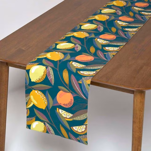 Homescapes Multicolour Citrus Floral Cotton Table Runner, W: 33 cm, L: 180 cm