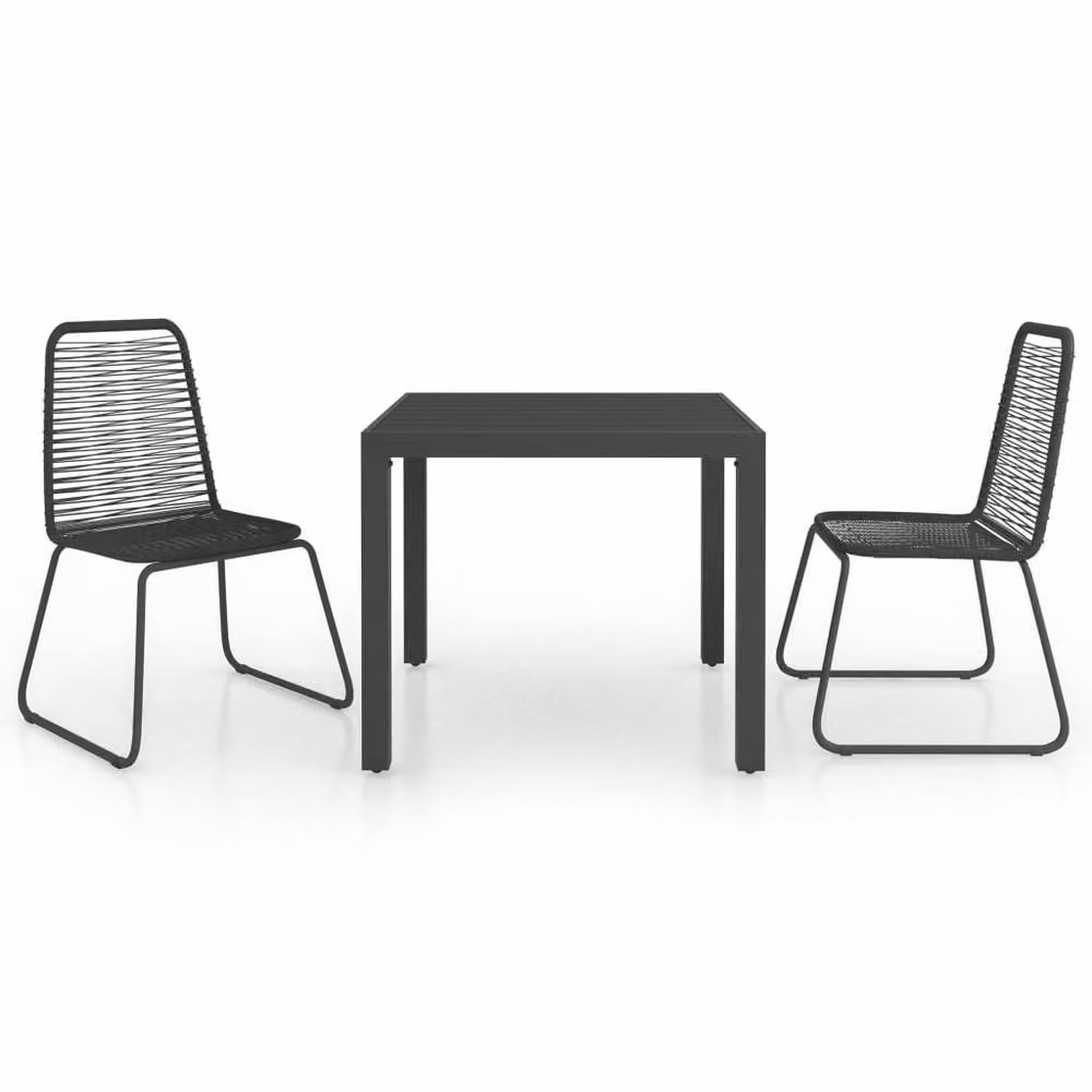Berkfield Home 3 Piece Black PVC Rattan Garden Dining Set with Square Table and Chairs – 2