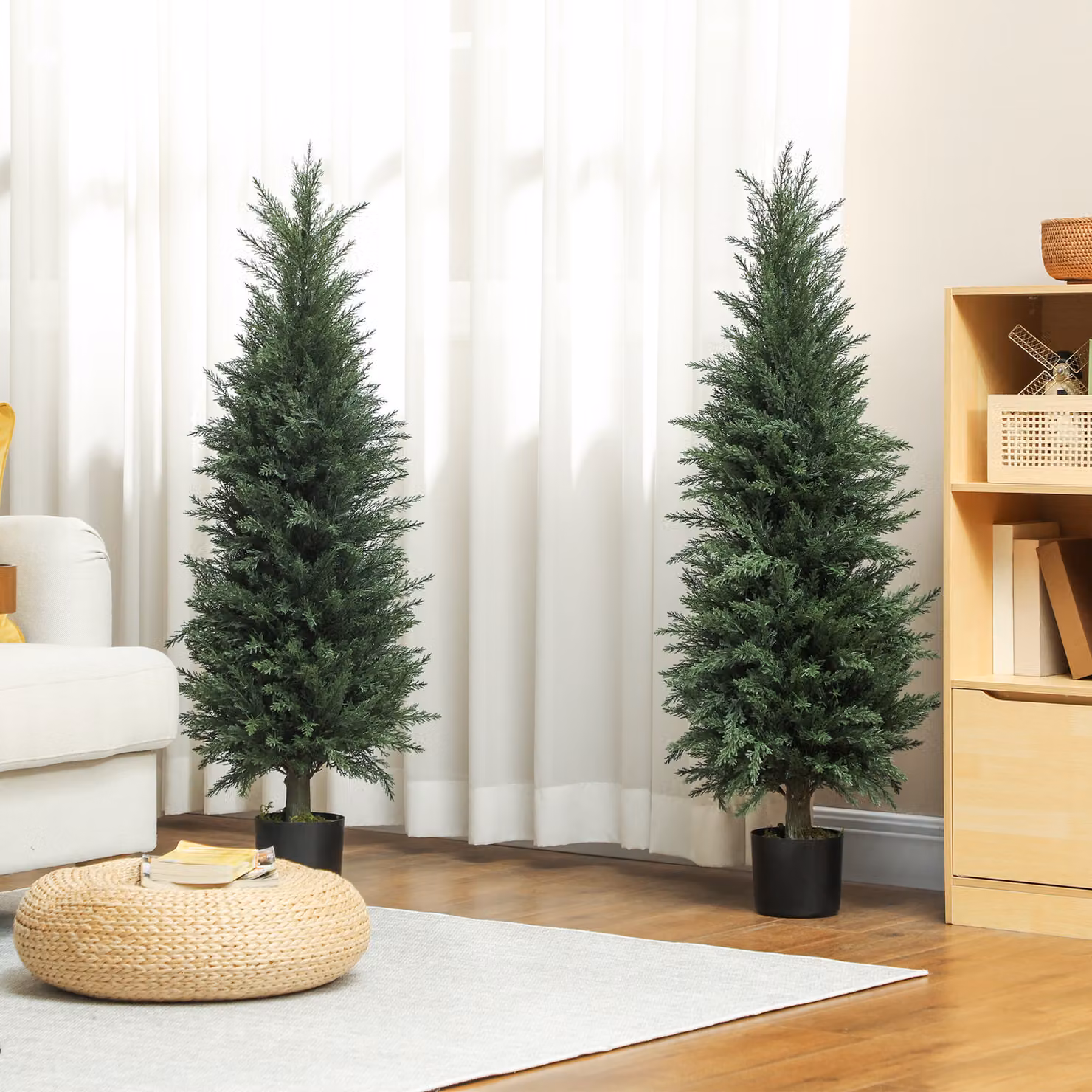 HOMCOM Set of 2 Green Artificial Cypress Trees with 638 Leaves, Height: 120 cm, UV-Resistant Plastic Fake Trees for Indoor and Outdoor Use – 8