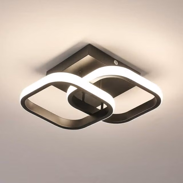 Goeco Modern Square LED Ceiling Light, 22W, 4500K, Black