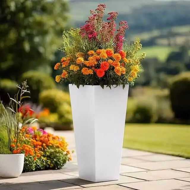 Access Garden Products Matte White Galvanised Steel Tall Tapered Square Planter, Height: 90 cm