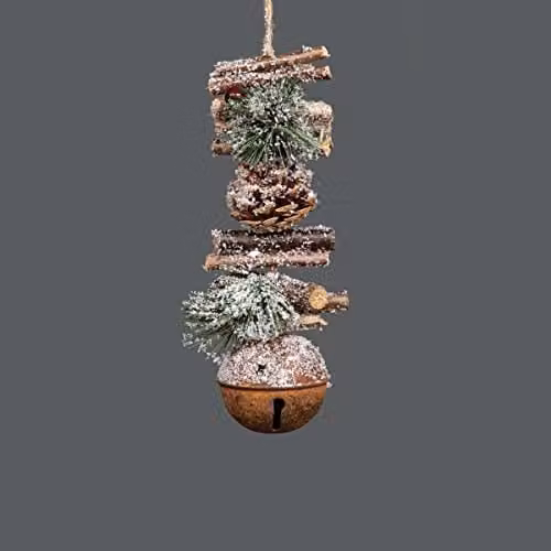 Shatchi Rustic Christmas Hanging Decoration with Jingle Bells, Berries and Foliage, Brown, 33 cm