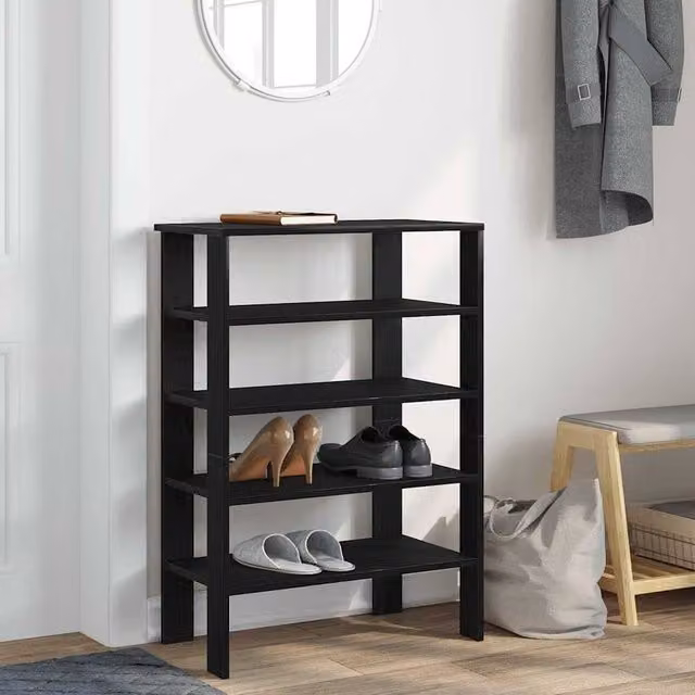 Berkfield Home Modern Black Shoe Rack in Matt Engineered Wood W: 61 cm, D: 32 cm, H: 87.5 cm – 1