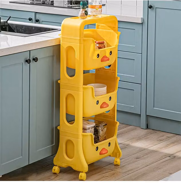 Living and Home 3-Tier Rolling Toy Storage Rack Trolley Cart in Yellow – 1