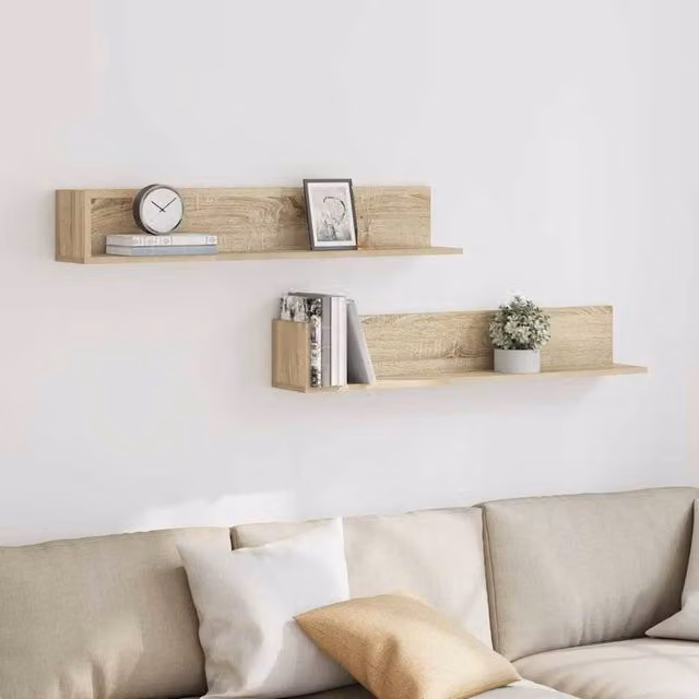 Berkfield Home Decorative Wall Shelves, 2 Piece Set, Sonoma Oak, Light Brown, W: 100 cm, D: 16.5 cm, H: 16.5 cm