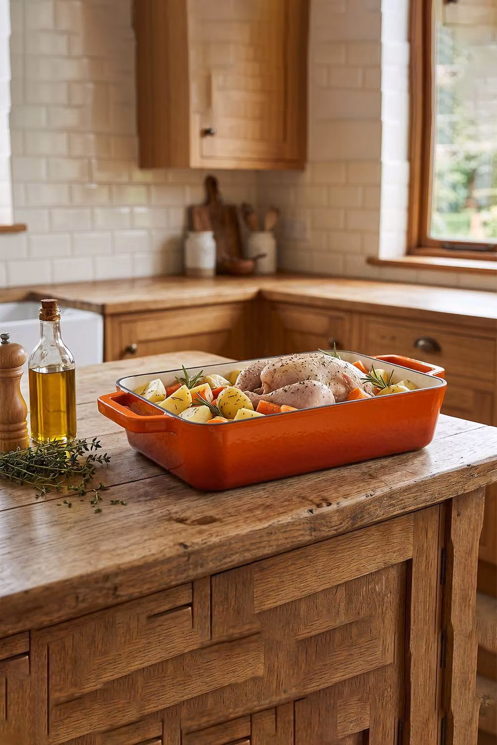 ExtraStar Enamelled Cast Iron Rectangular Casserole Dish with Handles, Orange – 3