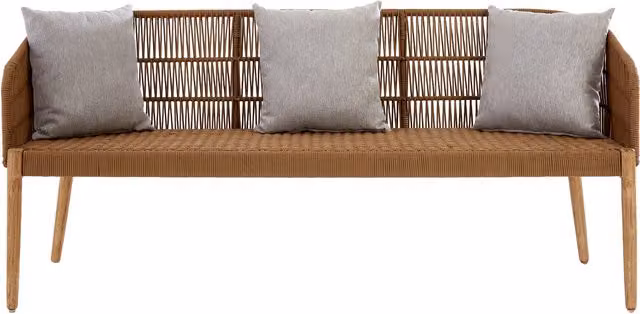 Fifty Five South Opus 3 Seater Woven Rope Sofa in Natural with Solid Wood Frame and Scatter Cushions