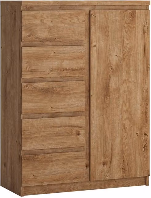 Furniture To Go Fribo Modern 1-Door 5-Drawer Oak Cabinet in Brown