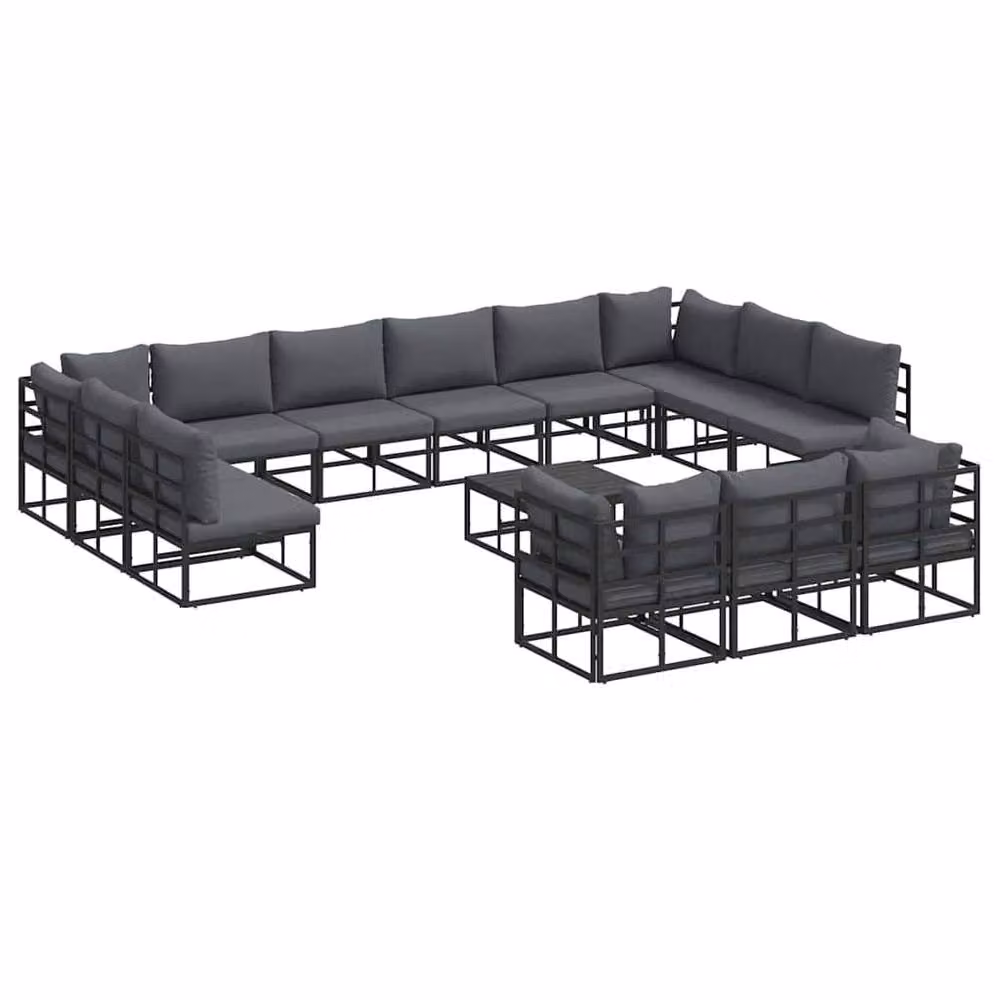 Berkfield Home 14 Piece Black Aluminium Garden Sofa Set with Cushions W/D/H: 70 x 70 x 32 cm – 3