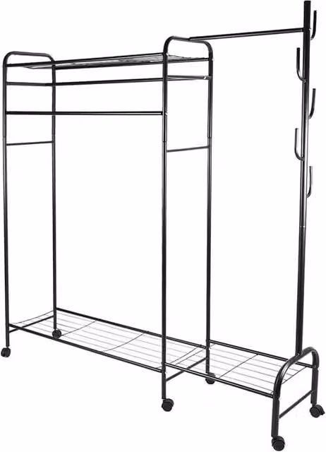 Nordara Heavy Duty Double Clothes Rail Garment Rack and Open Wardrobe Storage in Matt Black – 1