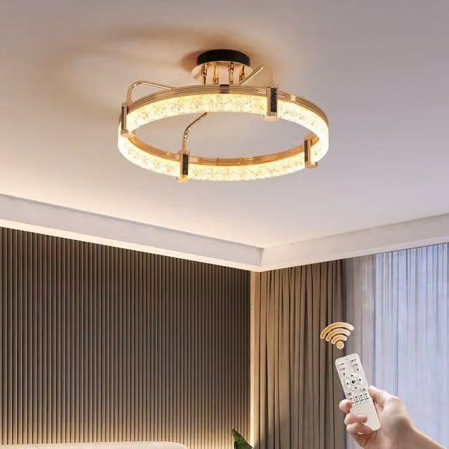 NIVOR 50W Dimmable LED Crystal Ring Pendant Chandelier in Gold/Brass