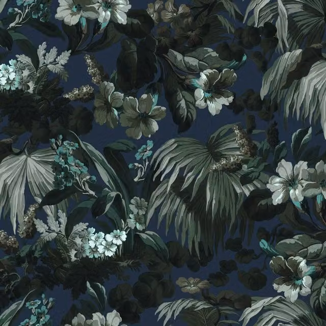 House of Hackney Limerence Botanical Floral Wallpaper in Black, Green and Blue