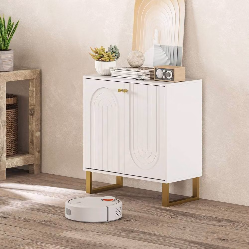 NESTLUNE Modern White Sideboard with Gold Details and Adjustable Shelves, W: 100 cm, D: 60 cm, H: 77.5 cm – 2
