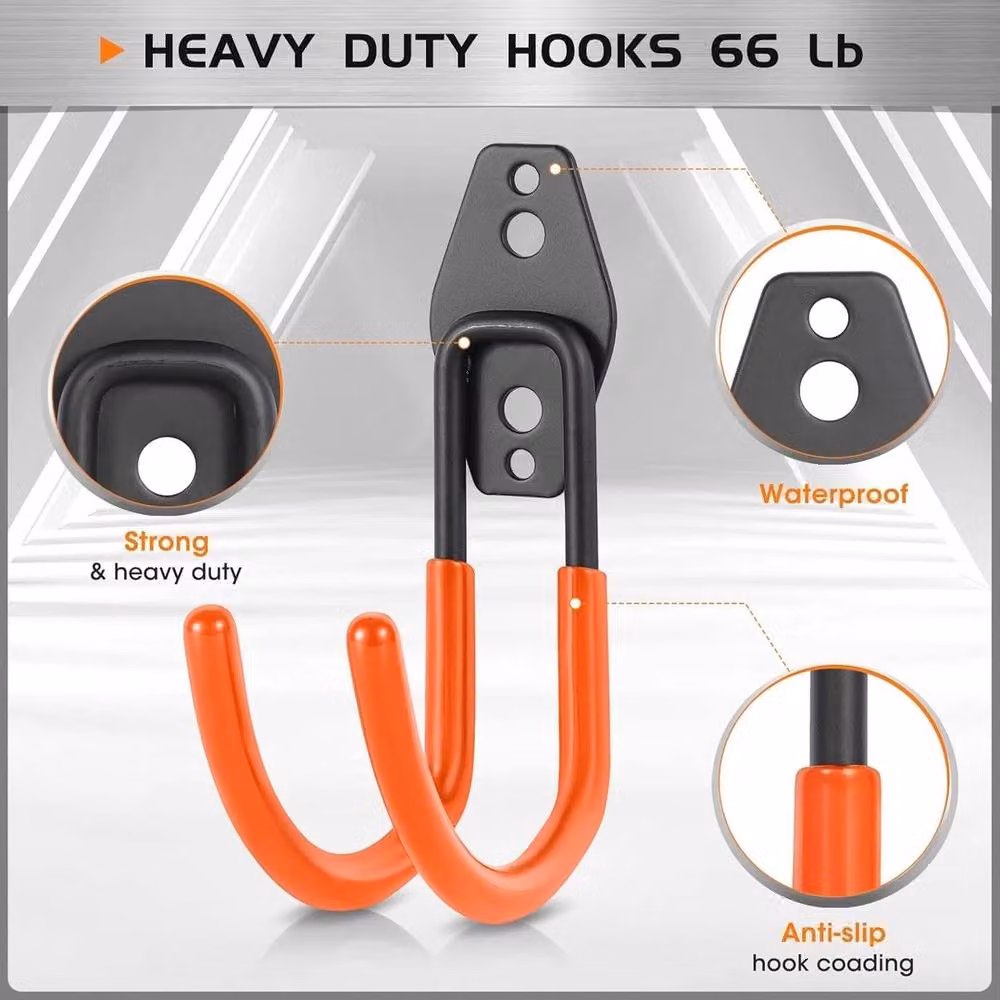 VOGREX 6-Piece Heavy Duty Wall Mounted Storage Hooks for Garage, Bike, Ladder and Tools in Orange – 3