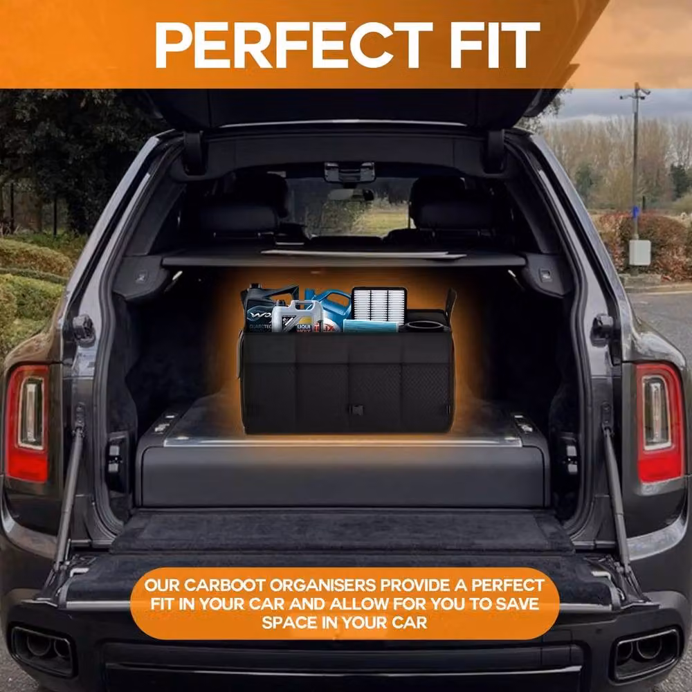 SPETLEK 2-in-1 Premium Collapsible Car Boot Organiser in Black – 4