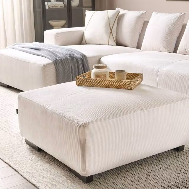 Wyld and Coco Off White Jumbo Corduroy Ottoman W/D/H: 80 x 80 x 35 cm – 1