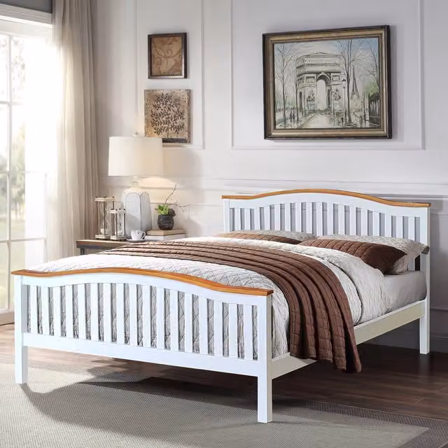 Comfy Living Solid Wood Curved Bed Frame in White, King Size (180 x 200 cm)